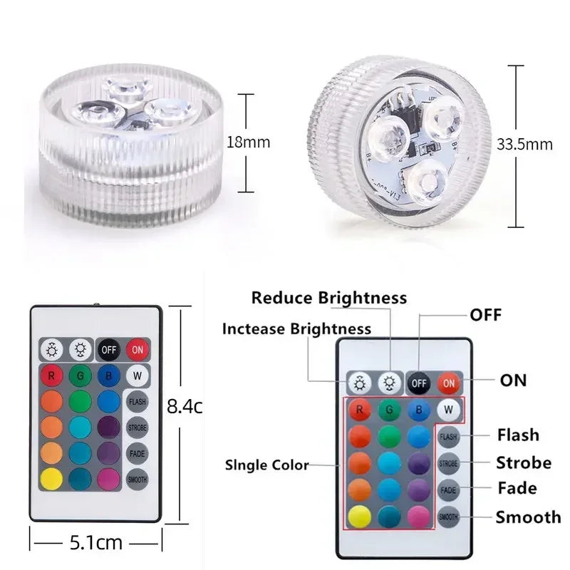 3leds RGB Led Submersible Light Underwater Night Lamp Battery Operated Garden Swimming Pool Light for Wedding Party Vase Bowl