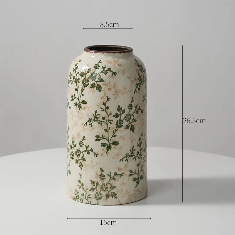 New Ceramic Vase Pastoral Style Green Flowers Ice Cracked Ceramic Vase Home Decoration Living Room Porch Hydroponic Plant Vase