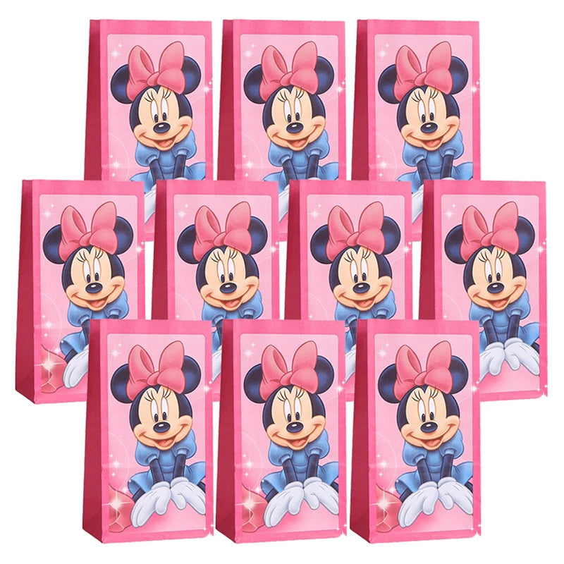 10/20pcs Minnie Mouse Paper Candy Box Gift Bags Popcorn Box Kids Mickey Birthday Party Decoration Gift Bag Baby Shower Supplies