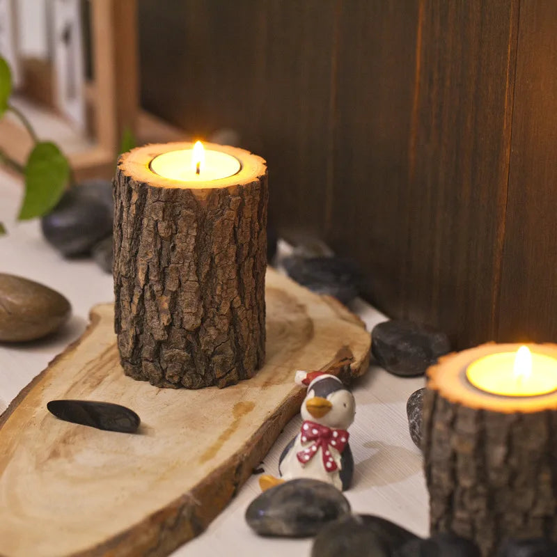 A Set of Wooden Candlesticks, Succulent Plant Pots, Trays, Candle Holders, Office Desk Decorations, Rustic Wedding Decorations
