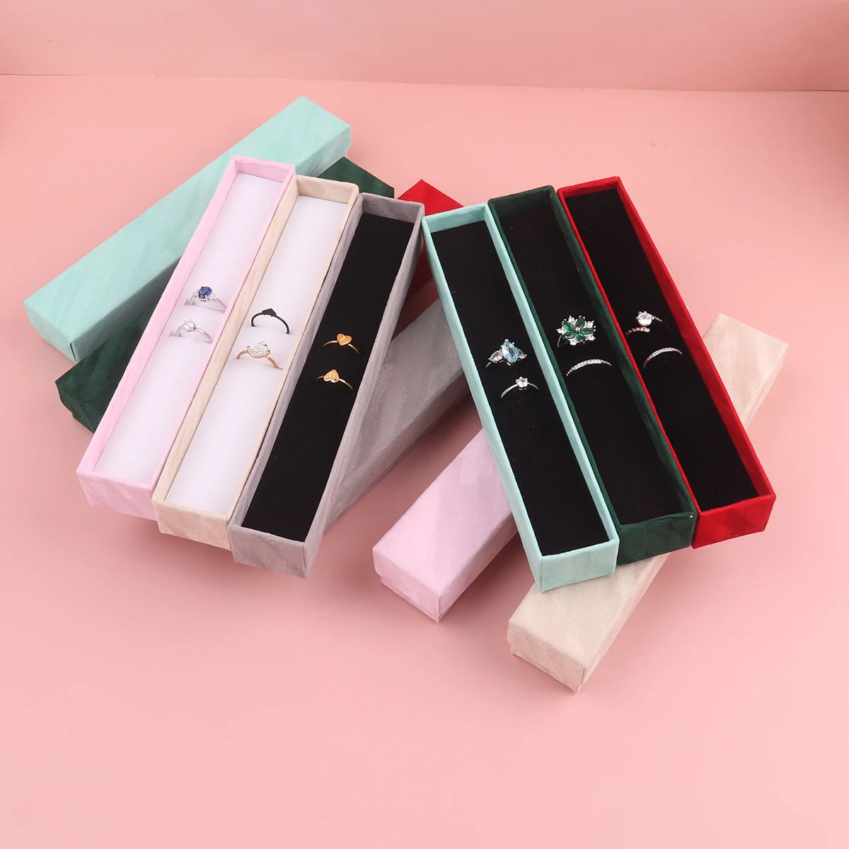 6pcs Velvet Jewelry Set Gift Box Ring Necklace Bracelets Earring Gift Packaging Boxes With Sponge Inside Rectangle