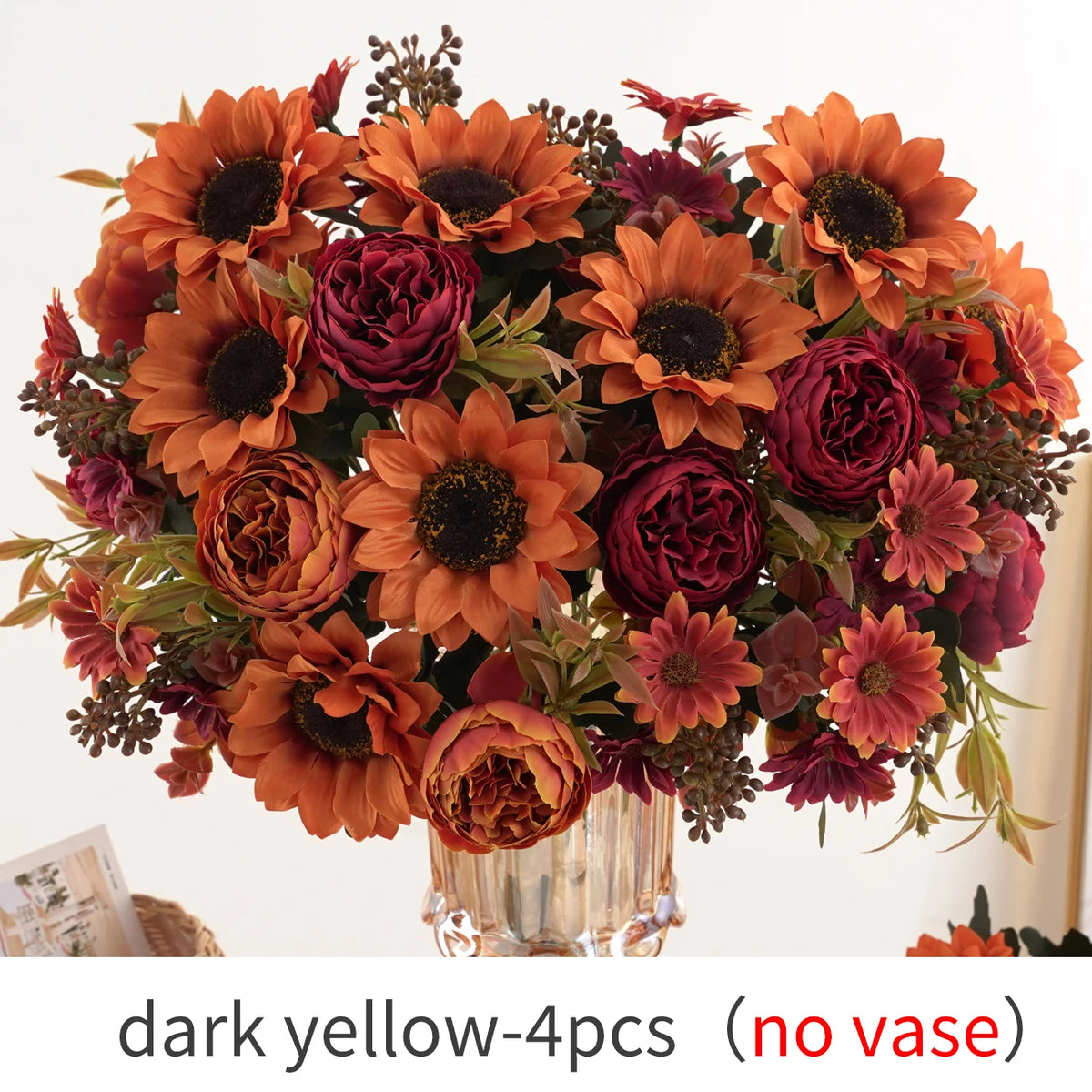1/4Pcs Sunflowers peony Artificial Flowers  Fall Summer Decor, Fake Fall Flowers Silk Faux Sunflower Bouquet