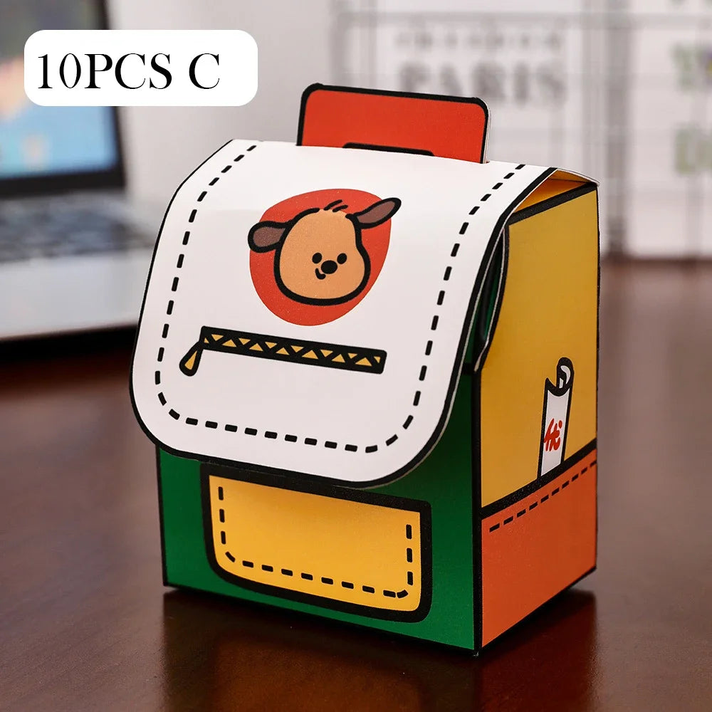 10Pcs Cute Portable School Bag Candy Cookie Box Gift Snacks Packing Boxes for Kids Birthday Back To School Party Decoration