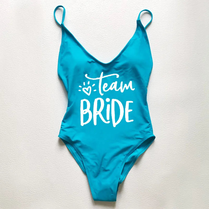 Sexy Padded Swimwear Women Team Bride Love Print One Piece Swimsuit Summer Bathing Suit Bachelor Party Beachwear backless bikini