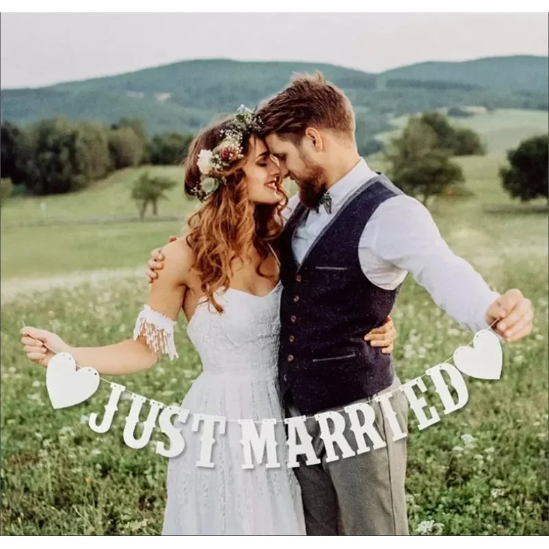 JUST MARRIED Wedding Banner Set Bridal Shower and Engagement Photo Prop Car Decorations