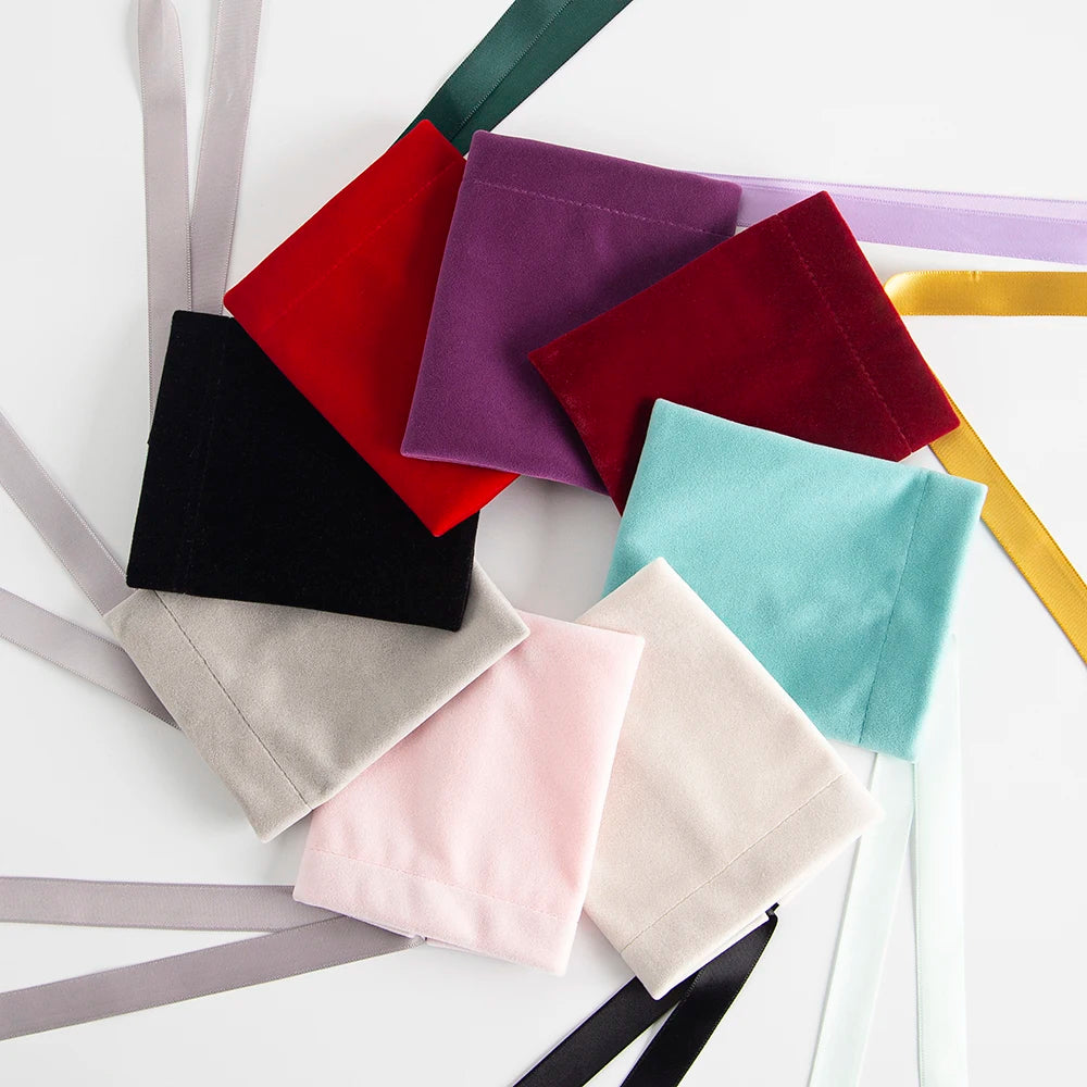 10pcs Bulk 10x12cm Jewelry Packing Ribbon Velvet Bags Gift Display Packing Storage Wedding Travel Candy Drawstring Dust Pouches