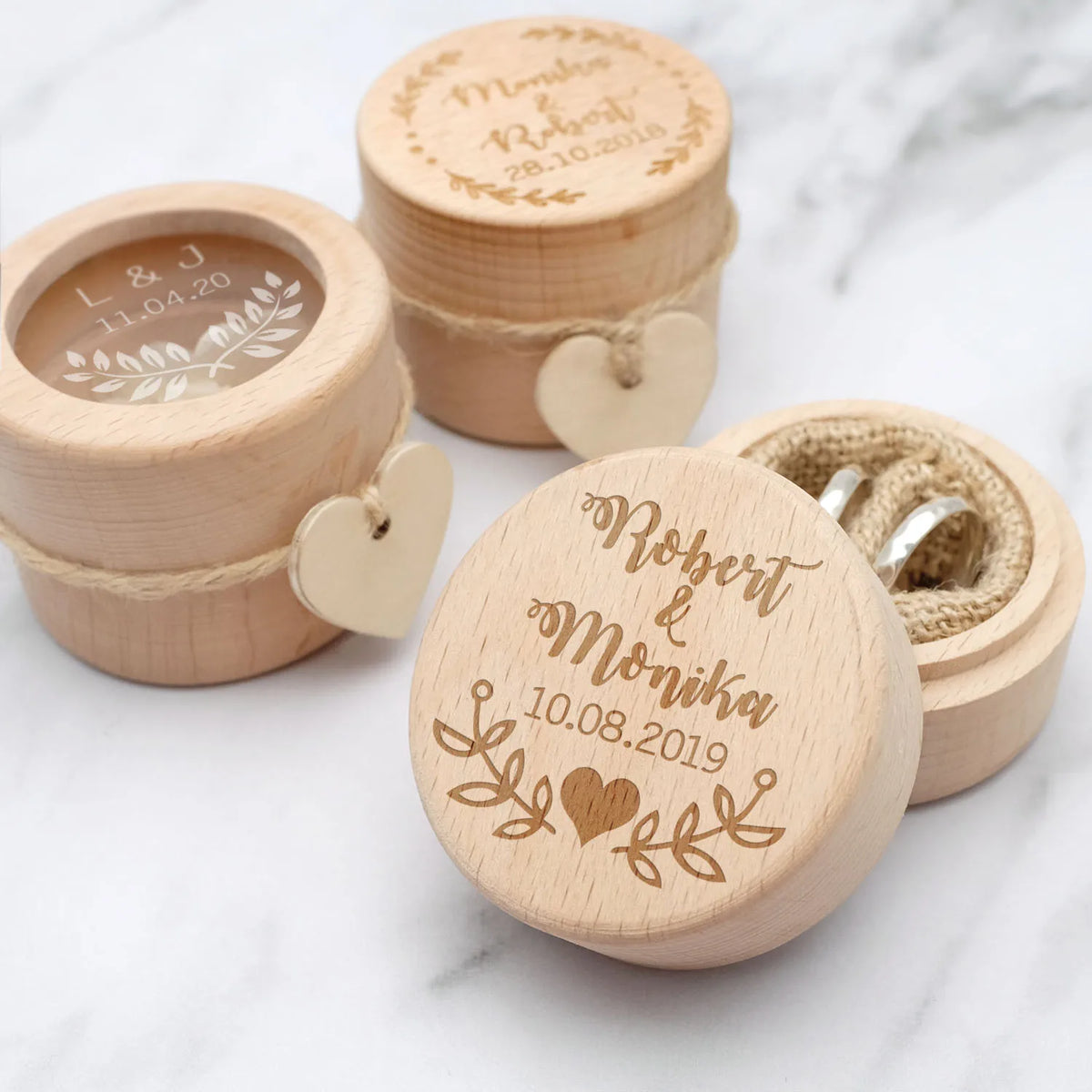 Custom Ring Box Personalized Wedding Ring Bearer Box Proposal Wood Rings Holder Jewelry Organizer Engagement Wedding Decoration