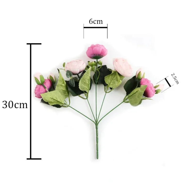 30cm Rose White Peony Artificial Flowers Bouquet 5 Big Head and 4 Bud Cheap Fake Flowers for Home Wedding Decoration Indoor