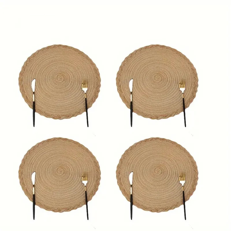 1pcs Round Woven Placemats - Heat-Insulating, Easy Clean, Table Decoration for Western-Style Meals, Festivals
