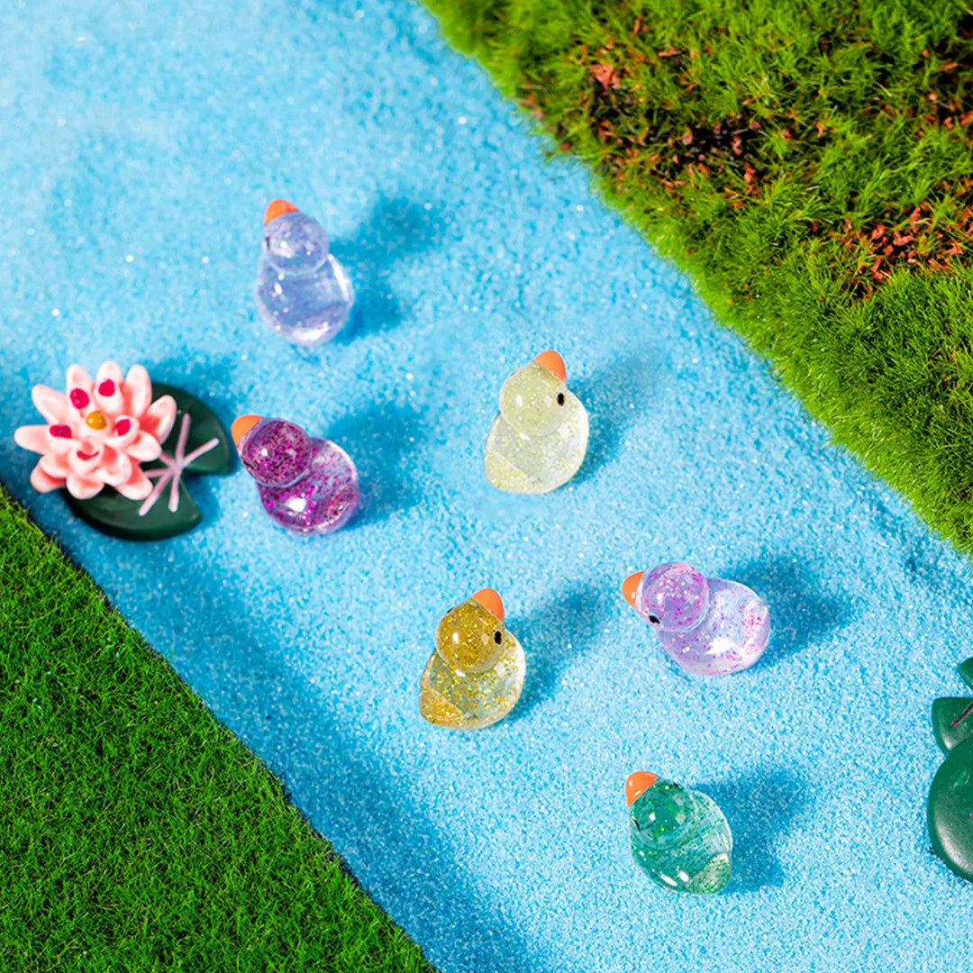 50PCS Mini Ducks Sequin Miniature Duck Resin Desk Decoration Cute Figurines Fairy Garden Accessories Home Decor DIY Doll House