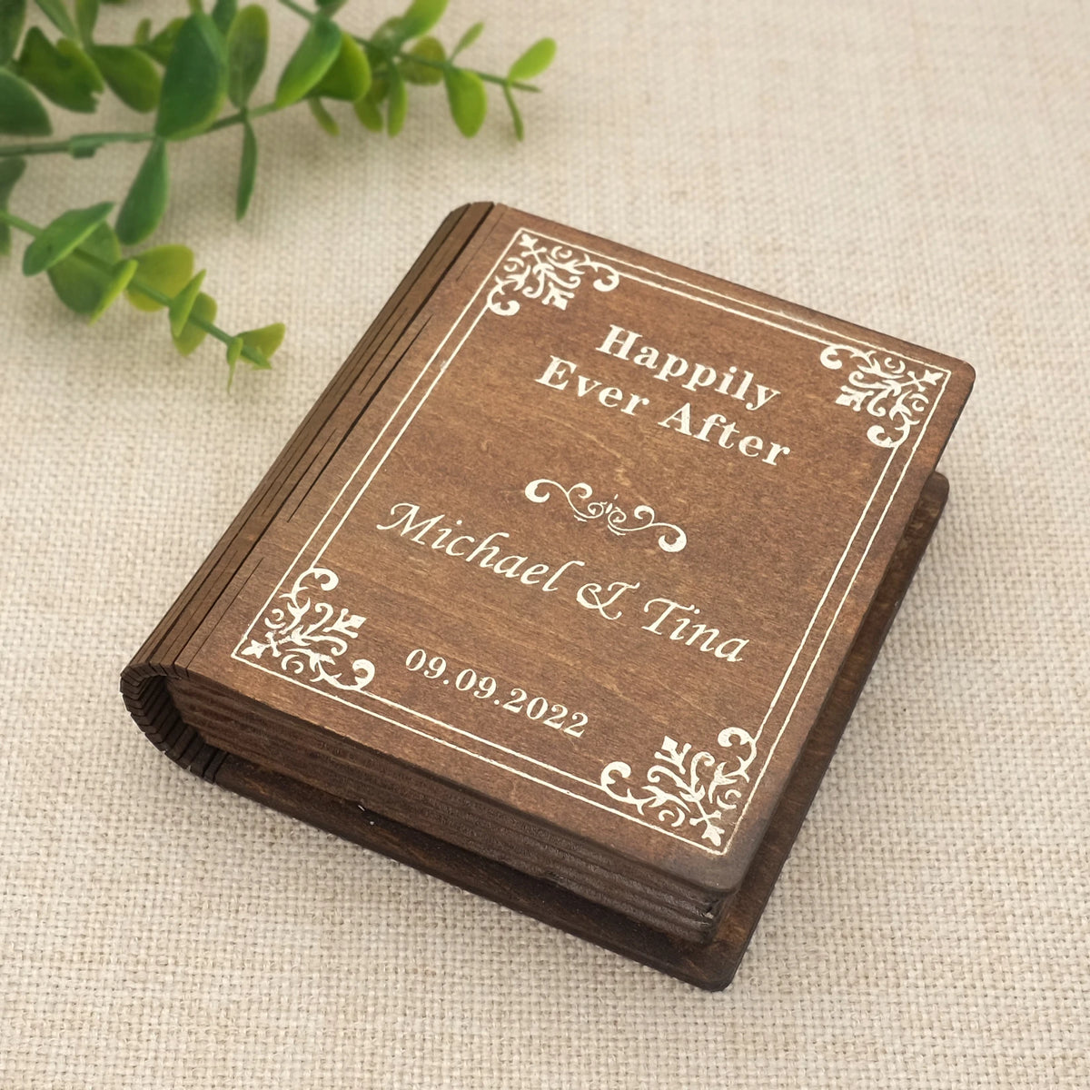 Personalized Wedding Rings Box Custom Wedding Rings Bearer Pillow Rustic Wooden Book Box Engagement Ring Holder Wedding Decor