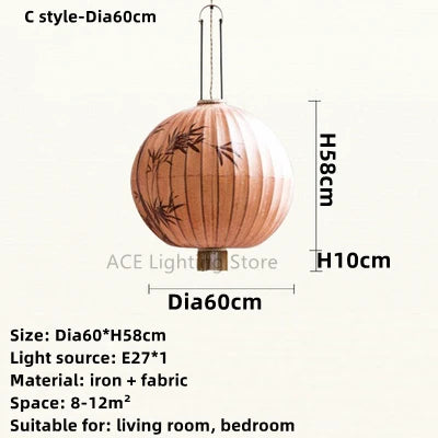 New Chinese Fabric Lantern Lamp For Restaurant Living Room Retro Hotel Homestay Balcony Hand Drawn Pattern Chandelier Free Bulb