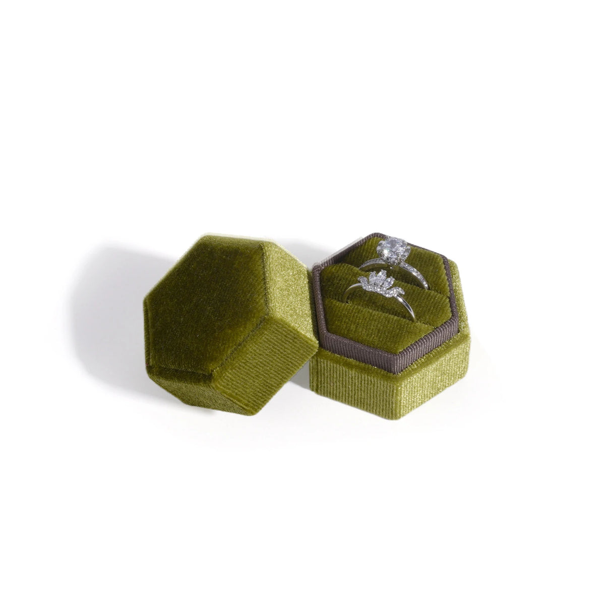 Vintage Hexagon Velvet Jewelry Double Ring Box Empty Case Holder for Engagement Wedding Ceremony Valentines Day Gift Organizer