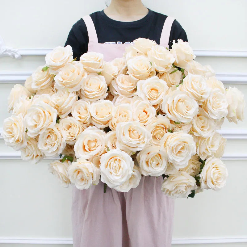 9 Heads 1 Bunch Camellia Rose Artificial Flower Holding Bouquets Party Wedding Scene Display Room Home Decor Fake Floral Gifts
