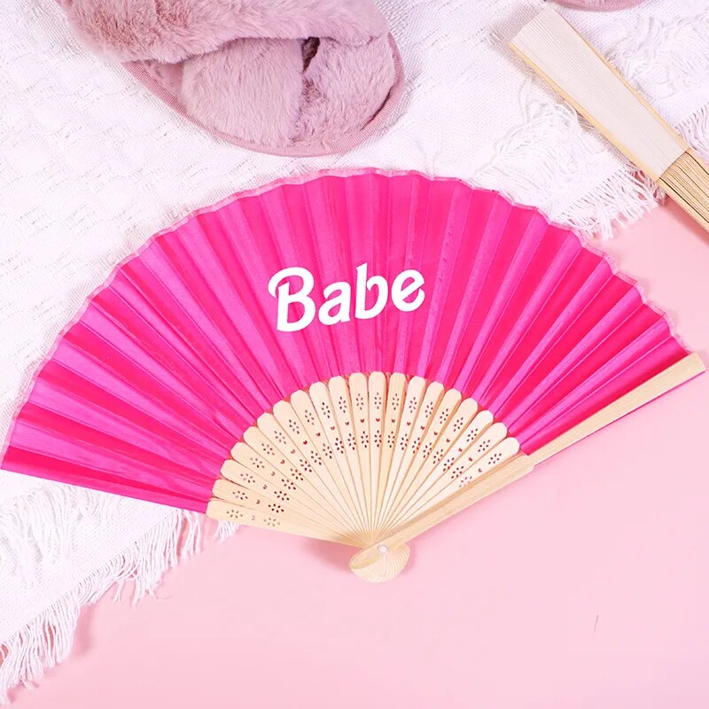 Hot pink Bride babe hand fan summer Pool Beach Bach weekend girls trip bachelorette party Bridal Shower wedding Bridesmaid Gift