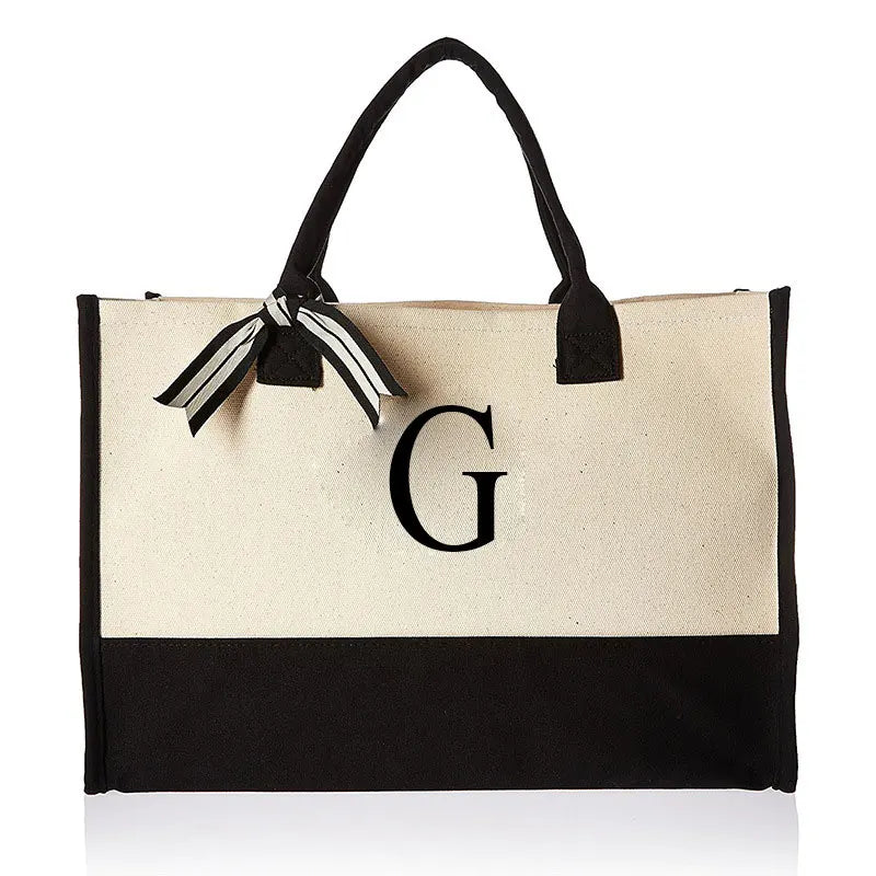 A-Z Canvas Totes bag Fashion Canvas Tote Letters Flower Portable Beach Shoulder Shopping Casual Beach Bag Large Capacity Handbag