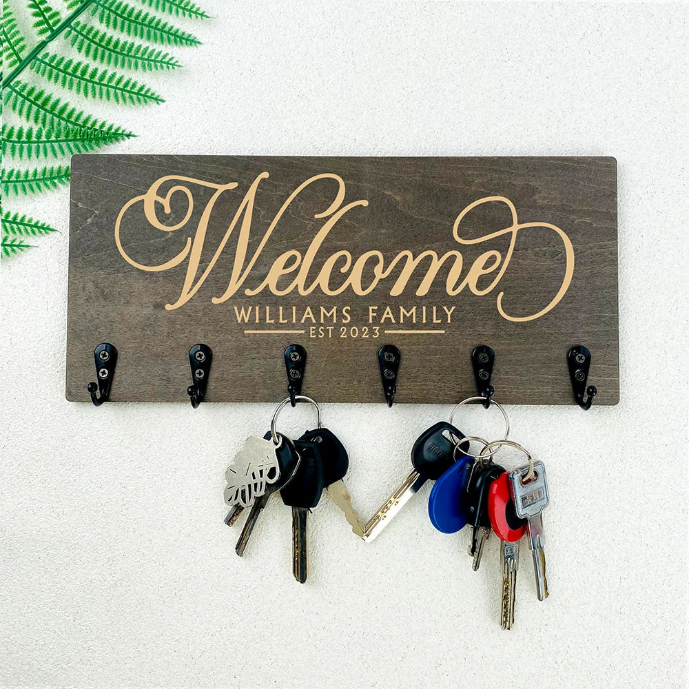Personalized Key Holder for Wall Wood Custom Key Hook Key Hanger Housewarming Gift Wall Home House Warming Presents Decortion