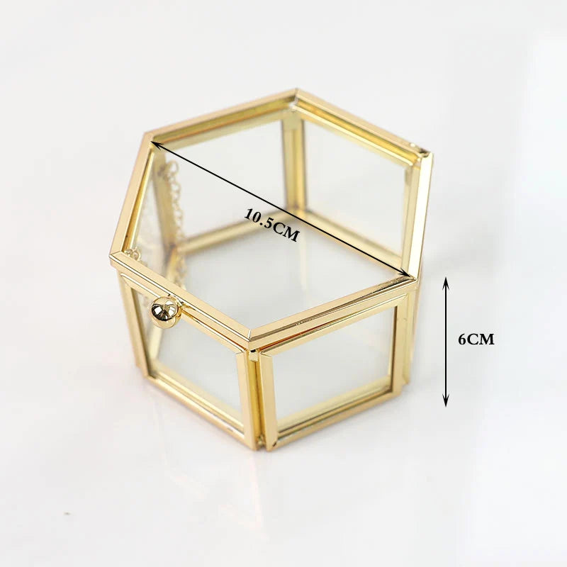 Custom Hexagonal Glass Ring Box Wedding Engagement Valentines Decoration Mr and Mrs Ring Bearer Storage Box for Ceremony
