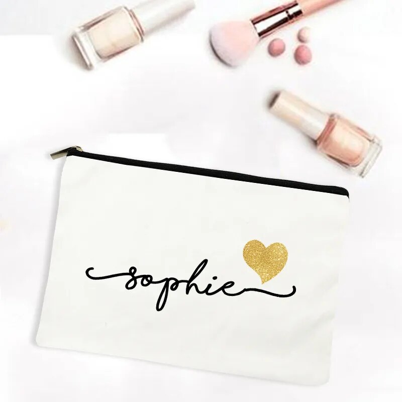 Personalized Canvas Monogram Cosmetic Zipper Pouch Makeup Bag Bridesmaid Maid of Honor Holiday Wedding Bachelorette Party Gifts