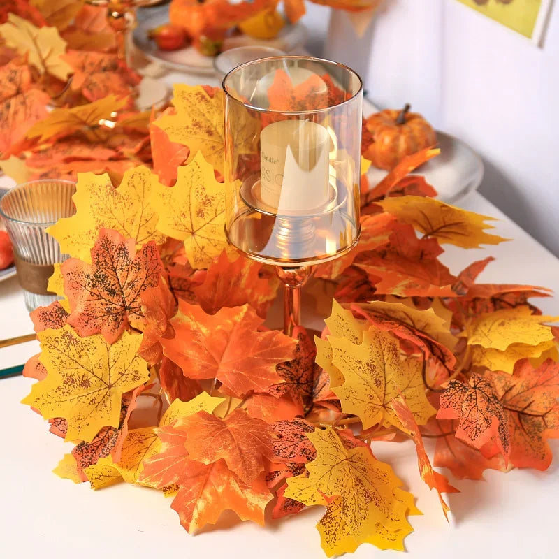 200cm Artificial Fall Maple Leaf Garland Autumn Leaves Fake Plant Garland for Festival Wedding Halloween Thanksgiving Room Decor
