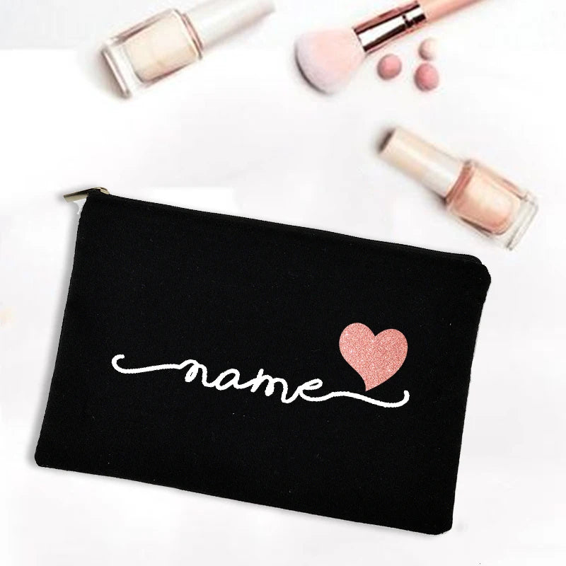 Personalized Canvas Monogram Cosmetic Zipper Pouch Makeup Bag Bridesmaid Maid of Honor Holiday Wedding Bachelorette Party Gifts