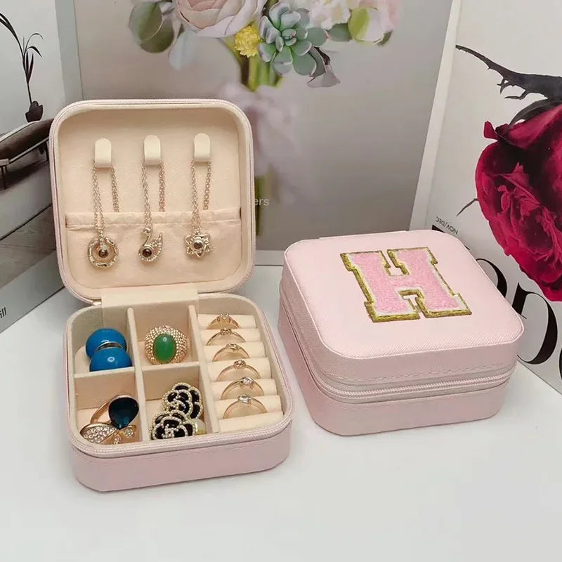Mini Jewelry Storage Box Bridesmaid Gift Ideas Travel Jewelry Case Initial Letter with Name Birthday Party Box Mother's Day Gift