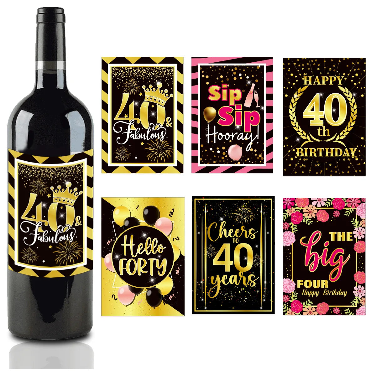 12pcs 30th 40th 50th 60th Birthday Wine Bottle Label Stickers Men Women Birthday Supplies 60 Years Old Happy Birthday Supplies