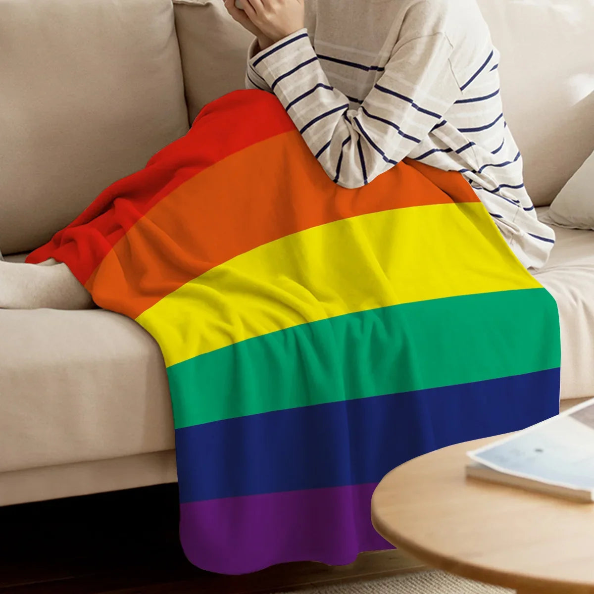 Flannel Blankets Colorful Stripe Lgbt Pride Rainbow Blanket Cushion Warm Throws on Sofa Bed Home Bedspread Travel Fleece Blanket