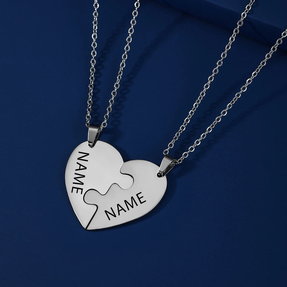 Heart Custom Necklace Name Personalized Chain Puzzle Family Child Kid Gift For Women Men Couple Mother Stainless Steel Jewelry
