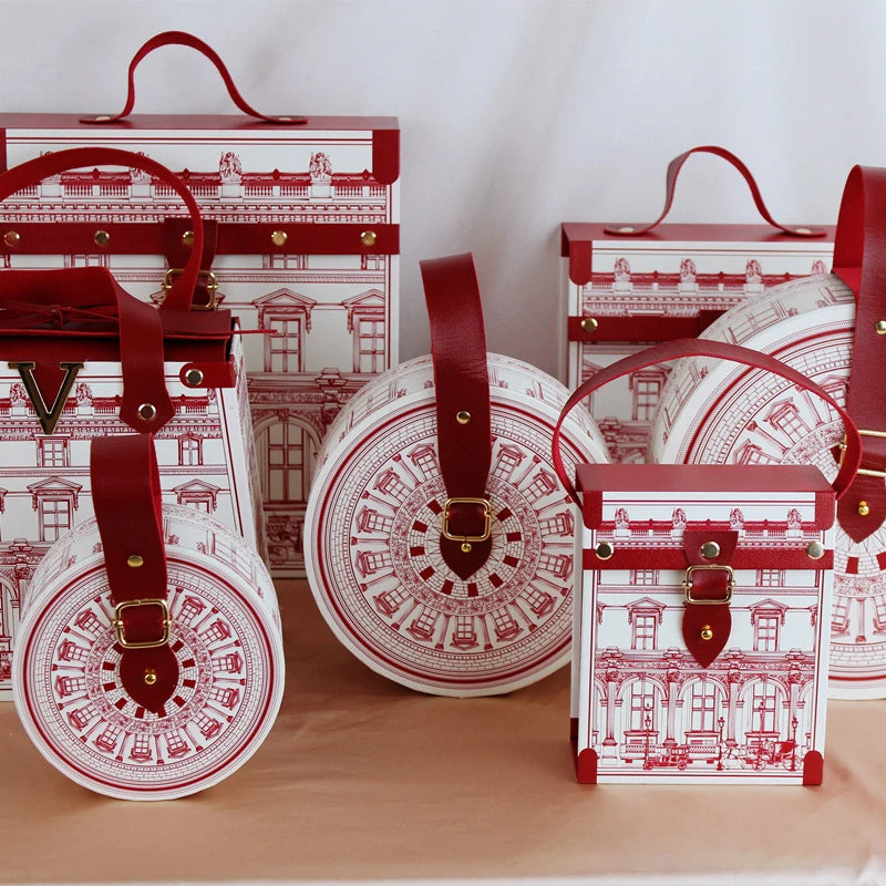 Gift Paper Box Leather Carry Hands Protable Wedding Favors Candy Cake Chocolate Bags Birthday Party New Year Decoration Supplies