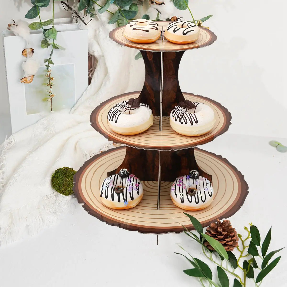 1set Cake Rack  Stand  for Birthday Country Wedding Party Decor Forest Style Table Decoration Round Cupcake Holder Cupcake Stand