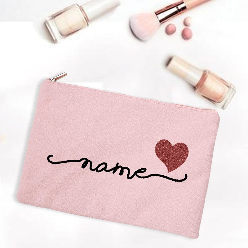 Personalized Canvas Monogram Cosmetic Zipper Pouch Makeup Bag Bridesmaid Maid of Honor Holiday Wedding Bachelorette Party Gifts
