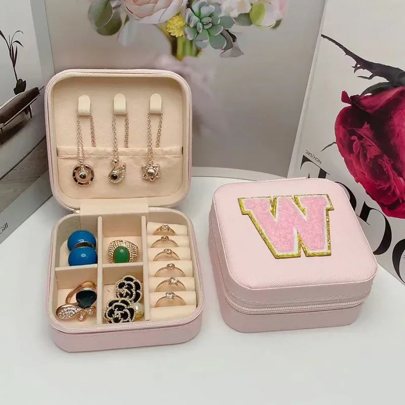 Mini Jewelry Storage Box Bridesmaid Gift Ideas Travel Jewelry Case Initial Letter with Name Birthday Party Box Mother's Day Gift