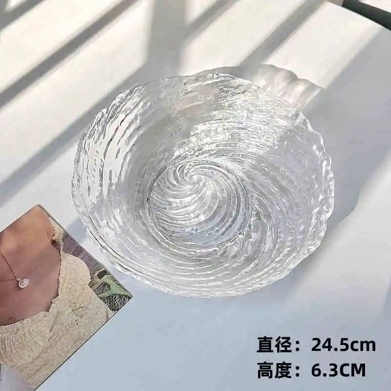Irregular Ice Pattern Glass Bowl Fruit Tray Household Living Room Snacks Deep Dish Vegetable Salad Bowls Tableware