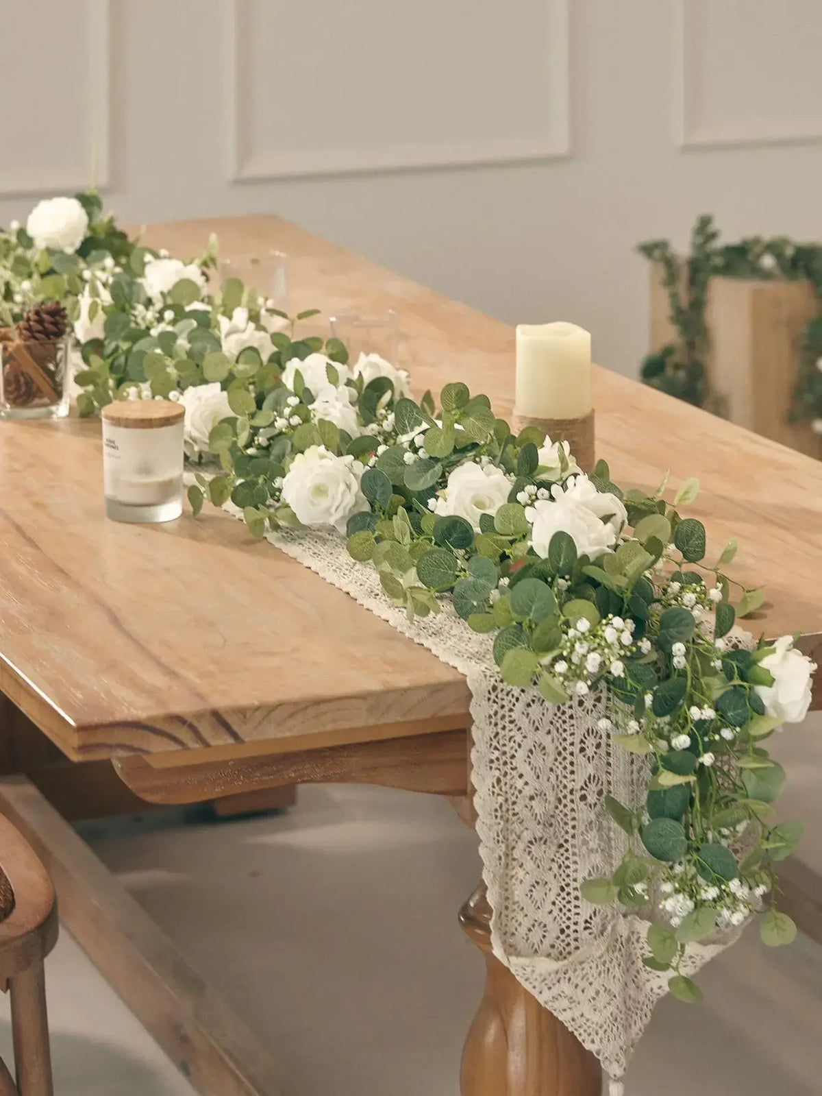 1pc Artificial Eucalyptus Rose Flowers Vine Gypsophila Floral Greenery Garland for Wedding Spring Home Party Craft Table Runner