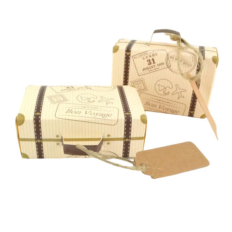 10/20/50pcs Mini Travel Suitcase Candy Box Kraft Paper Chocolate Favor Gift Box Packaging Bag Wedding Birthday Party Decoration