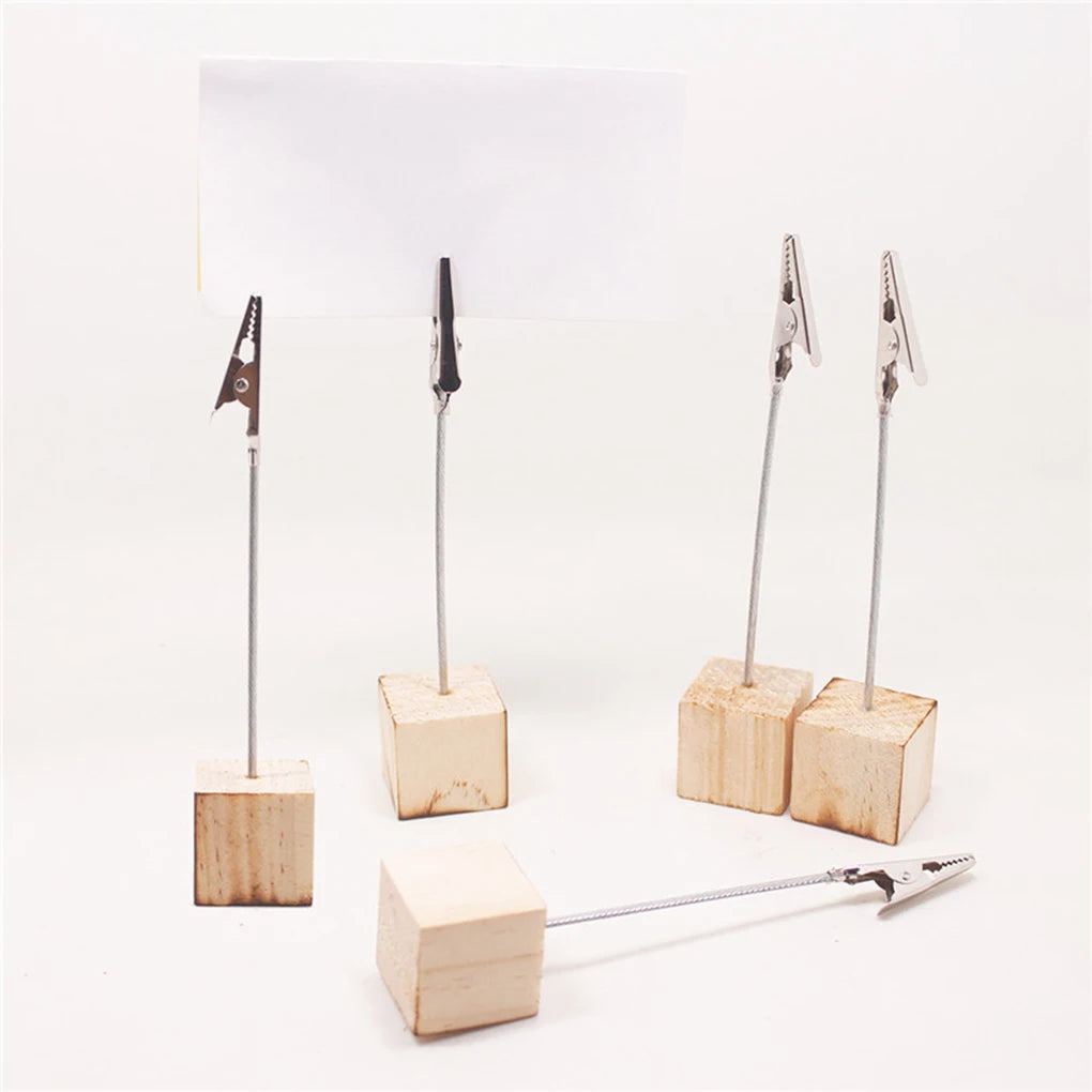 10 pcs New Portable Wooden Place Card Holder Clips Wedding Place Card Holder Table Photo Memo Number Name Clips Base