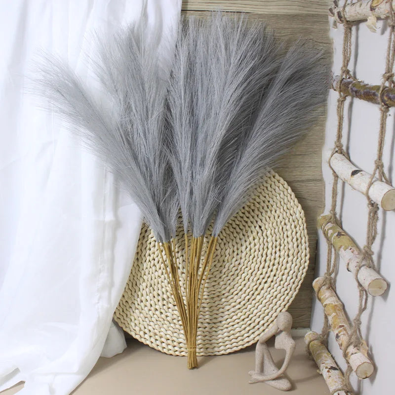 55CM 10PCS Fluffy Pampas Grass Boho Decor Flower Fake Plant Reed Simulated Wedding Party Home Decoration Artificial Flowers