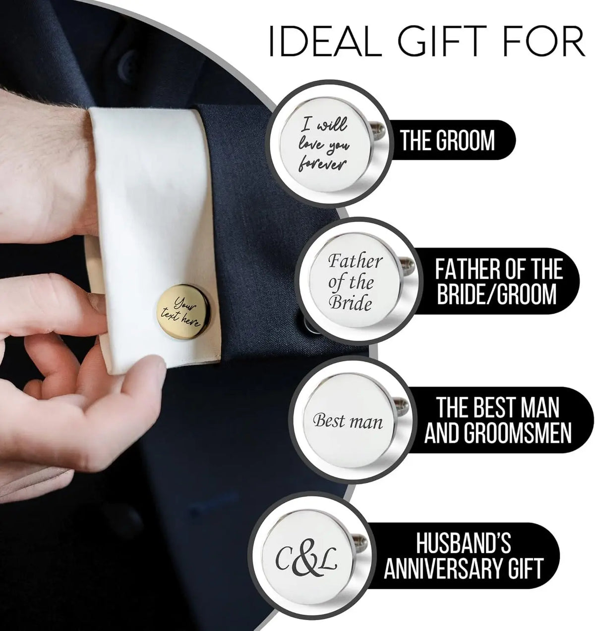 Personalized Cufflinks for Men, Custom Engraved Cufflinks for Groom, Wedding Cufflinks Bride Best Men