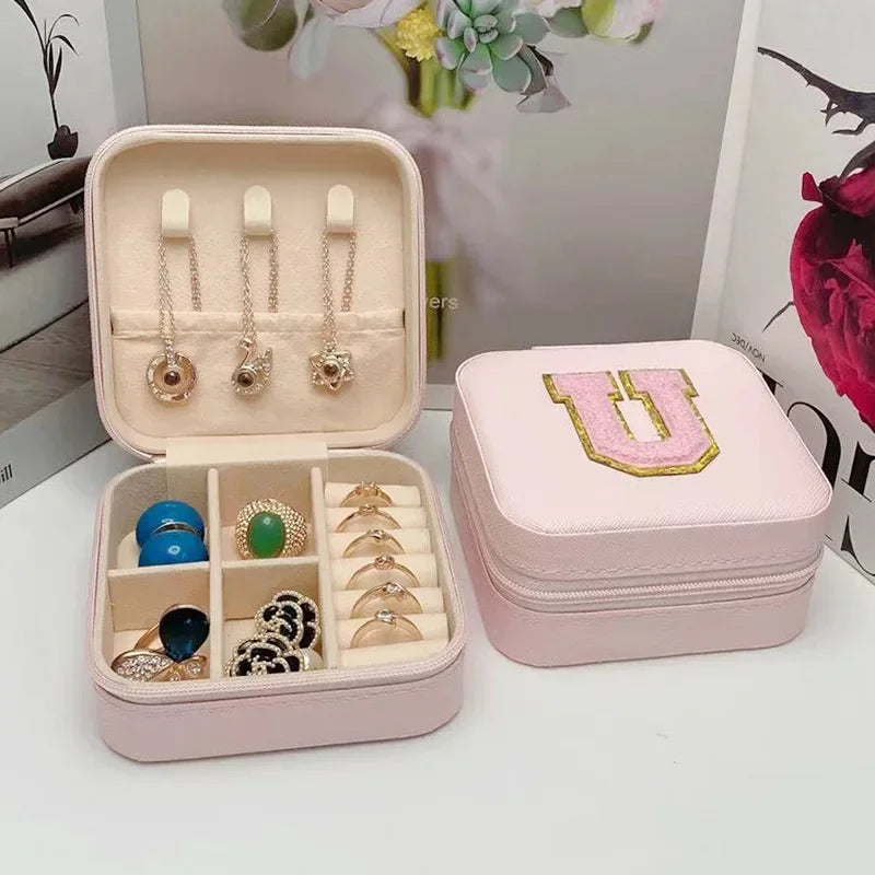 Mini Jewelry Storage Box Bridesmaid Gift Ideas Travel Jewelry Case Initial Letter with Name Birthday Party Box Mother's Day Gift