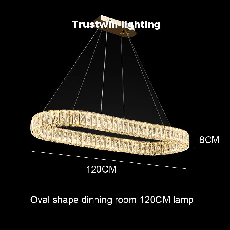 Round Crystal Chandelier Light LED Indoor Modern 40 60 80 100CM Circular Ring Hanging Lamp for Living Dinning Room Bedroom