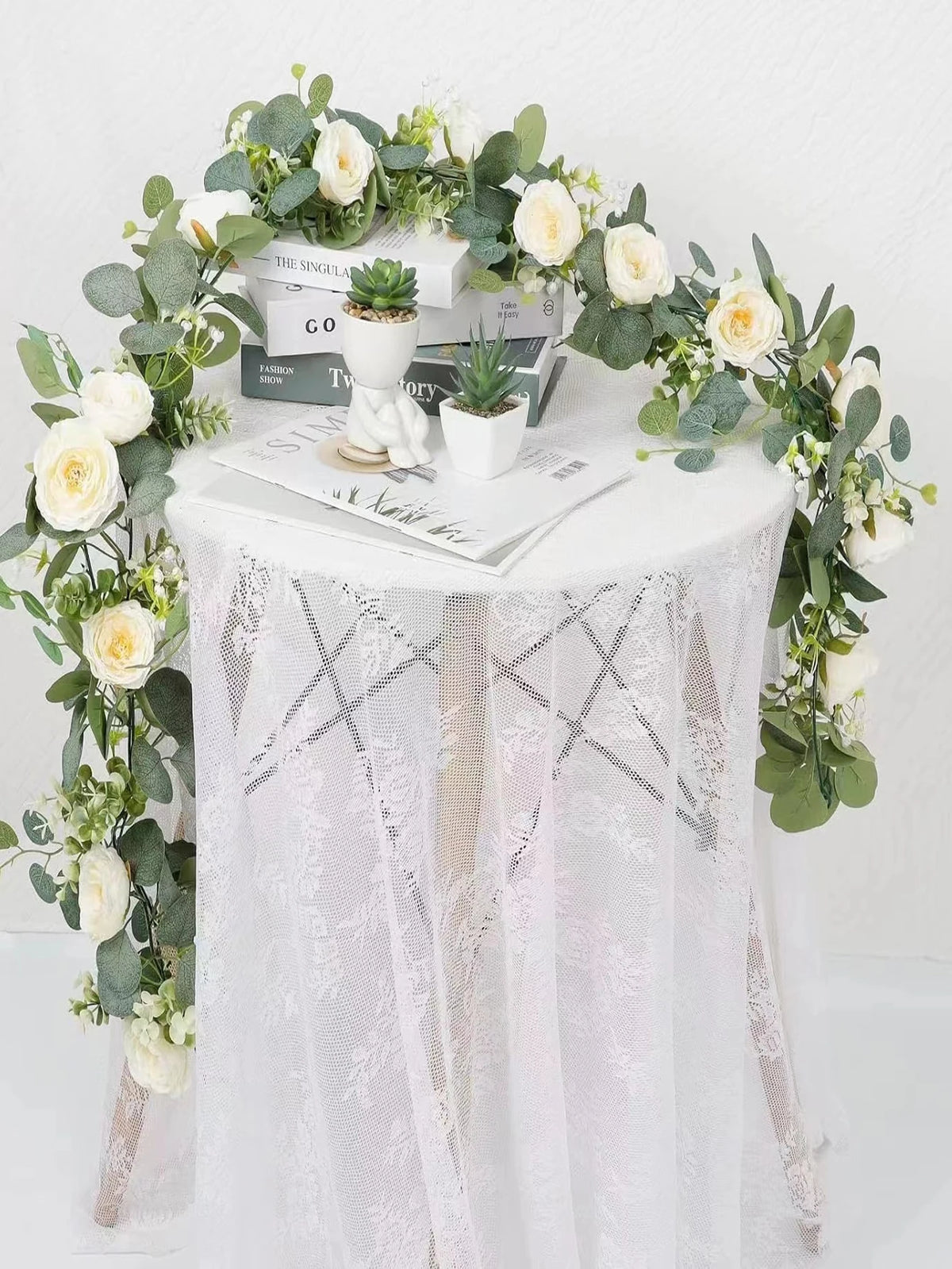1pc Artificial Eucalyptus Rose Flowers Vine Gypsophila Floral Greenery Garland for Wedding Spring Home Party Craft Table Runner