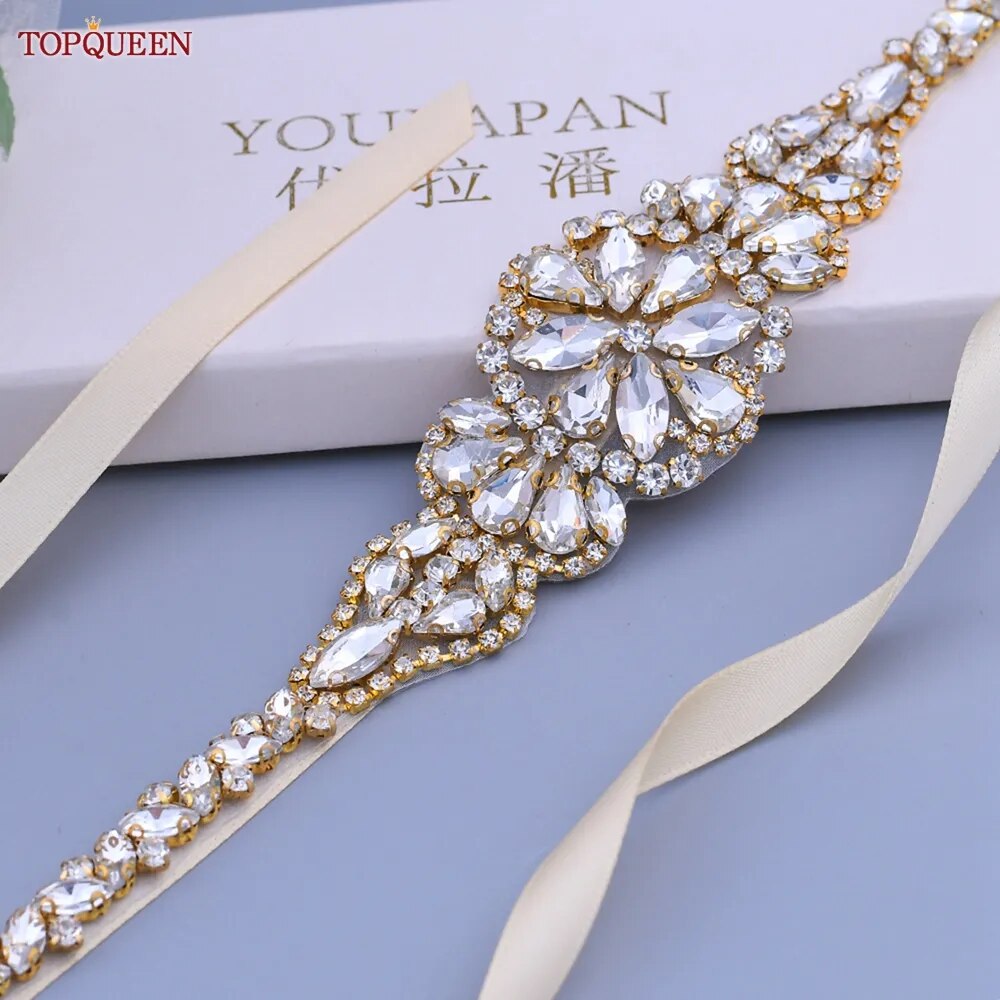 TOPQUEEN S489 Bridal Belt for Women Party Evening Wedding Dresses Sparkly Rhinestone Applique Sash Brides Femal Accessories