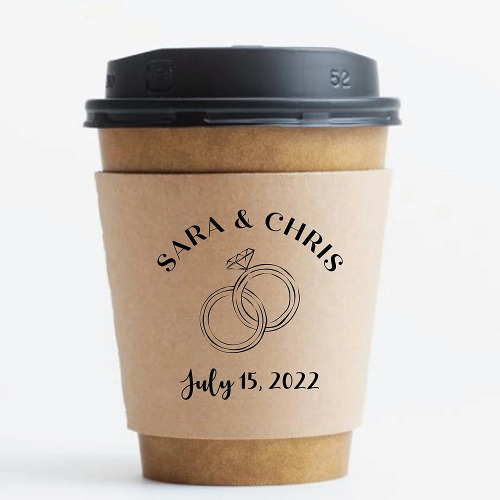 Personalized Disposable Ice Coffee Cup Sleeves Wedding Party Heat-Insulated Cup Holder Bar Reception Corrugated Paper Cup Cover
