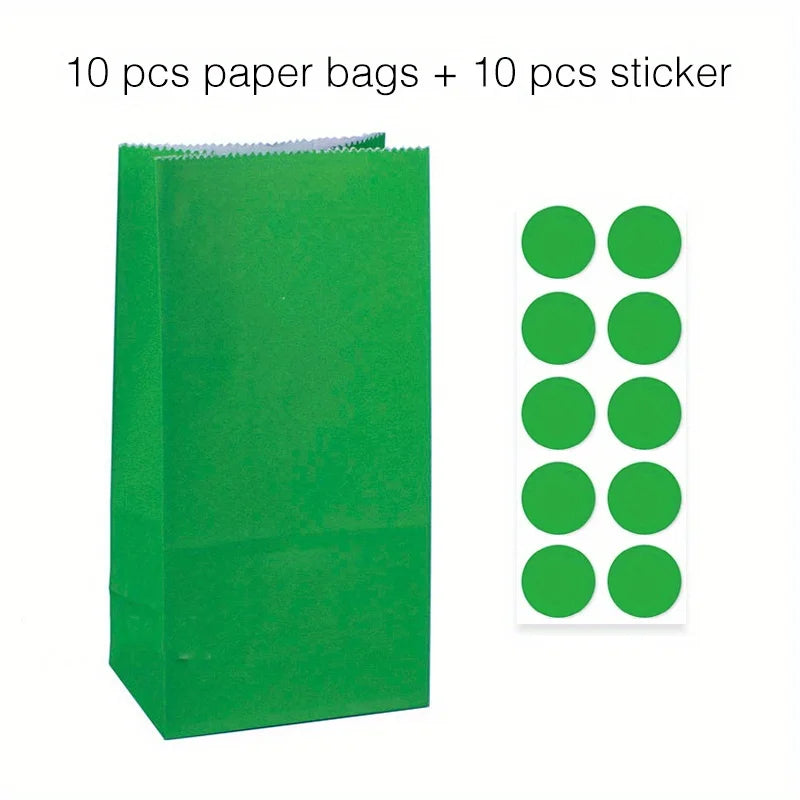 10 pcs Colorful Solid Stripe and Polka Dot Stand-Up Bags with Stickers - 18x9x6cm Favor Gift Packing Treat Bags for Wedding