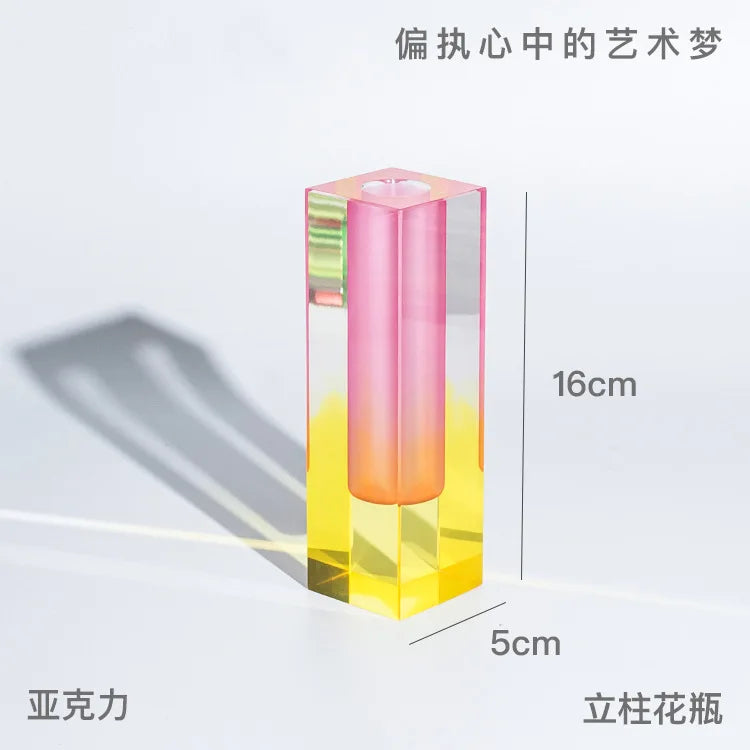Modern Rainbow Pillar Bud Vase Tabletop Glass Vases Luxury Decorative Acrylic Crystal Nordic Room Decoration Home