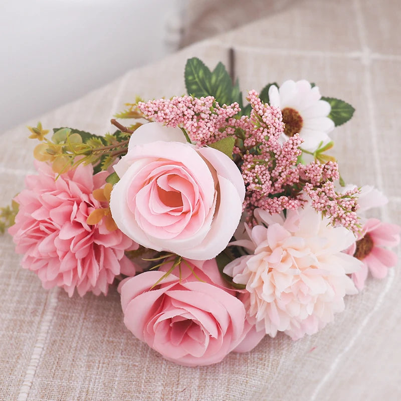 Autumn Artificial Flowers Rose Bride Bouquet Wedding Christmas Living Room Table Decoration For Vase Home DIY Fake Plants