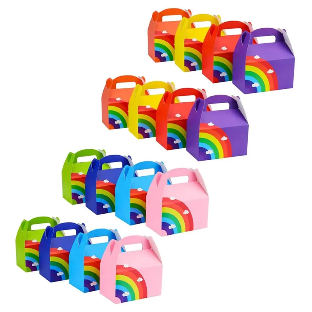16 PCs Rainbow Party Favor Paper Box, 6*3.5*3.5 Inch, Food Safe Kraft Paper and Ink, Natural , Vivid Colored,Give Away Bags.