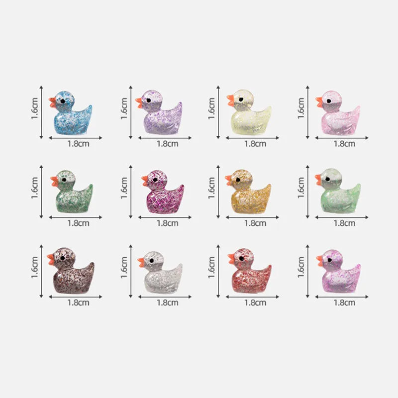 50PCS Mini Ducks Sequin Miniature Duck Resin Desk Decoration Cute Figurines Fairy Garden Accessories Home Decor DIY Doll House