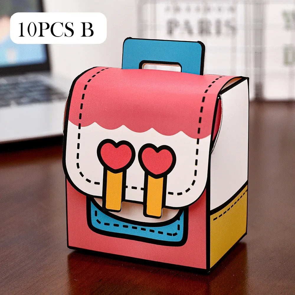 10Pcs Cute Portable School Bag Candy Cookie Box Gift Snacks Packing Boxes for Kids Birthday Back To School Party Decoration